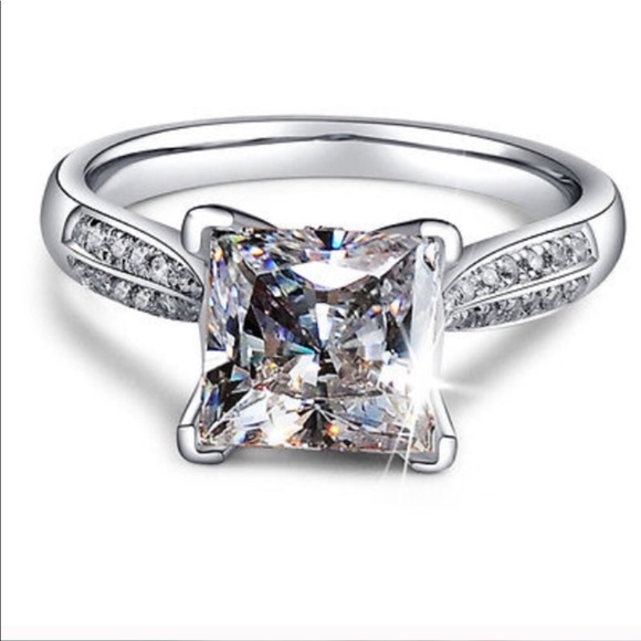 2Ct Princess Cut Half Sizes VVS 925 Silver Engagement Ring - Picture 7 of 15